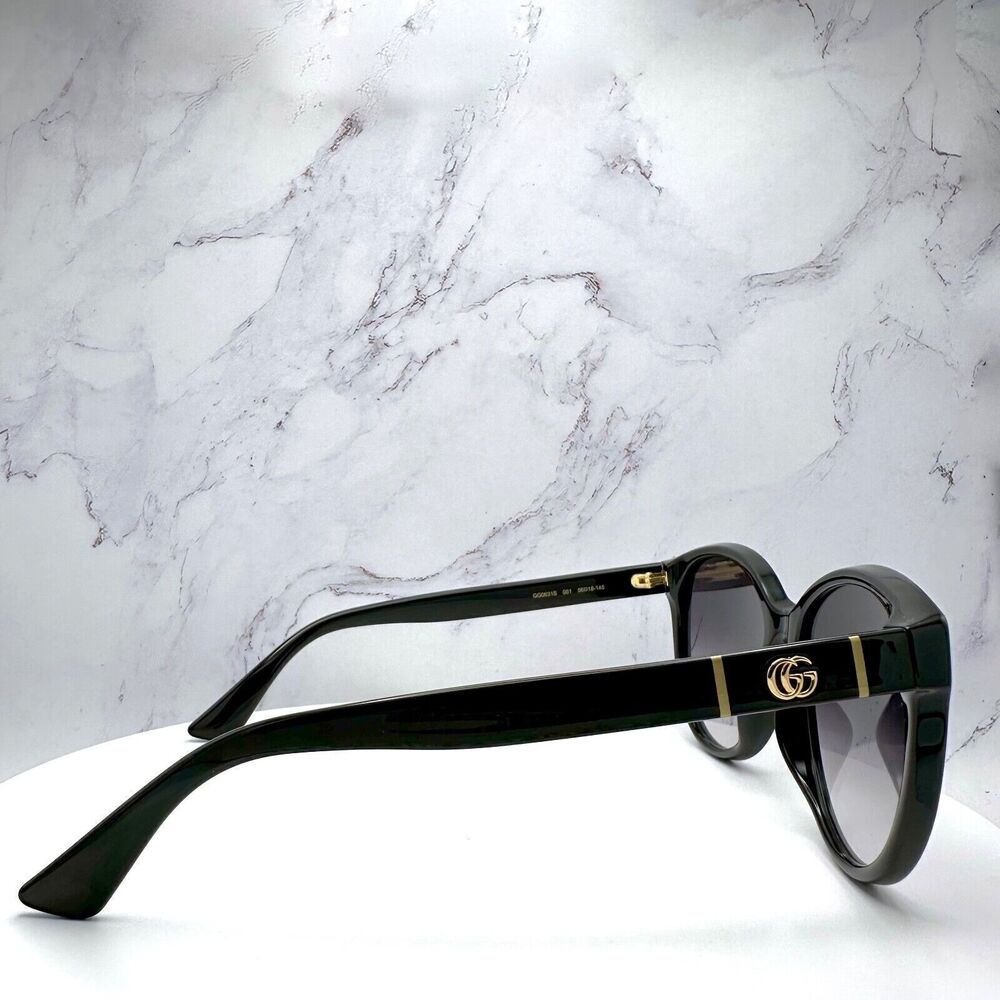 New Gucci Sunglasses Black Acetate Round Gold Metal GG Logo Italy Authentic - Picture 3 of 16